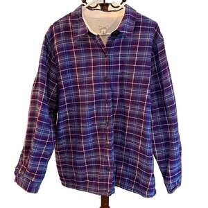 L.L. Bean Women's XL Purple Plaid Fleece-Lined Flannel Shirt Jacket